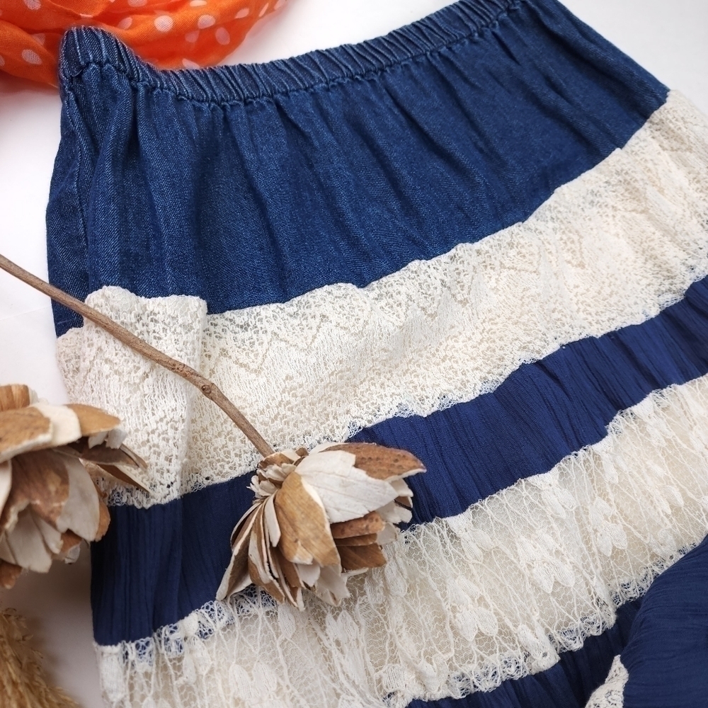 ❣️ Lifestyle Blue Denim Cream Boho Embroidered Striped Sz XL Petite - Picture 4 of 7